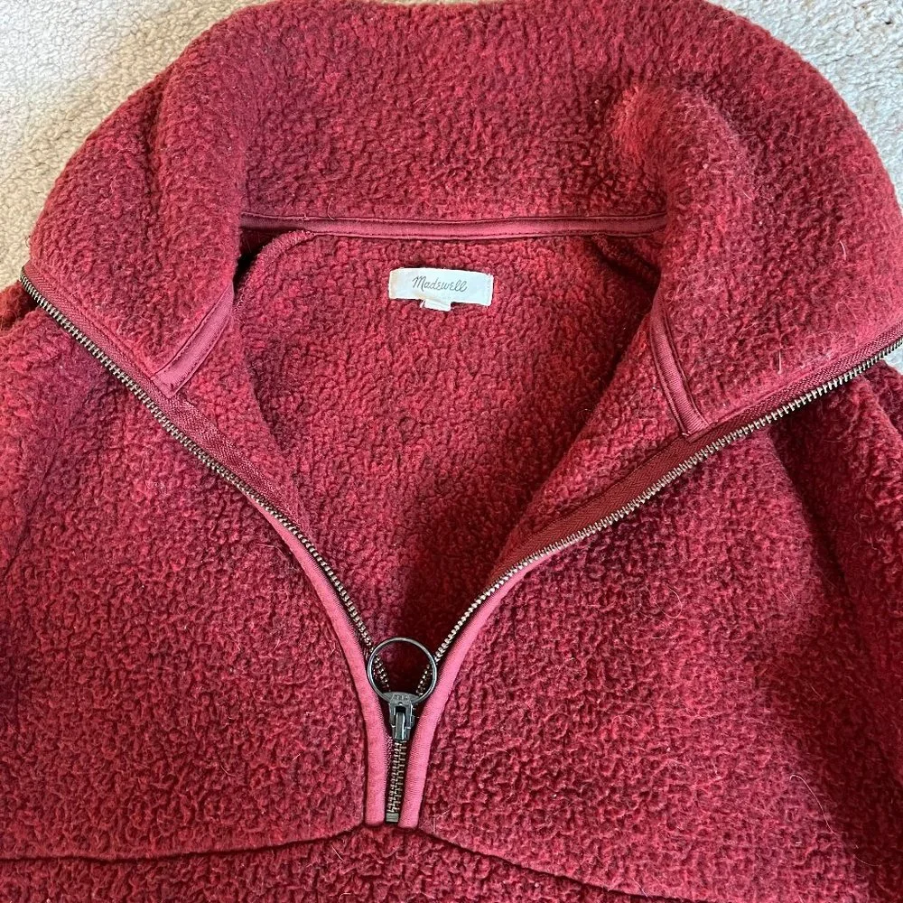 Madewell XXS Red Half-Zip Polartech Sherpa Fleece, Gently Used, Kangaroo Pocket - Picture 5 of 10